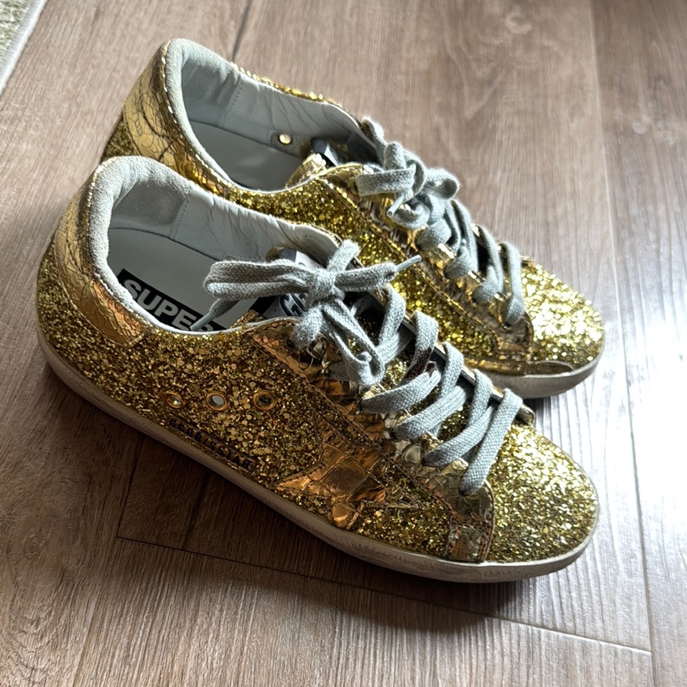 Golden Goose Gold Glitter Sneakers Glamorous Casual